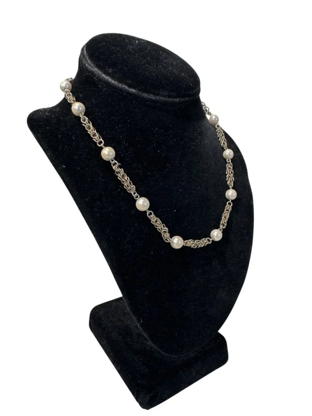 Vintage Gold-Tone Chain Necklace Faux Pearl Beads Elegant Timeless Classic